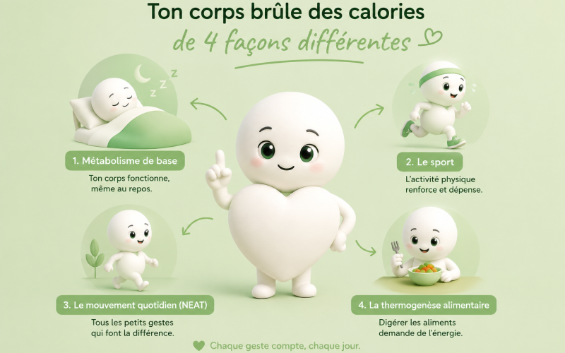Le corps dépense de l'énergie toute la journée, même au repos. Découvrez les 4 principaux mécanismes qui influencent la dépense calorique et la perte de poids durable.